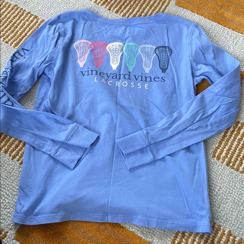 Vineyard vines cotton long sleeve cornflower blue lacrosse shirt size 10-12